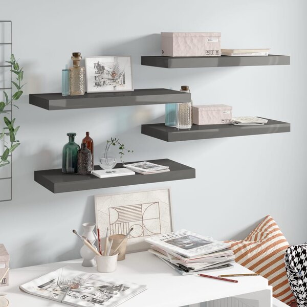 Floating Wall Shelves 4 pcs High Gloss Grey 60x23.5x3.8 cm MDF