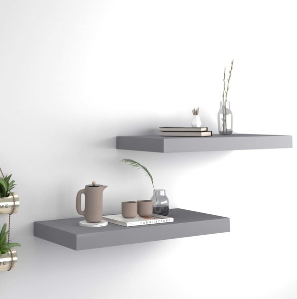 Floating Wall Shelves 2 pcs Grey 50x23x3.8 cm MDF