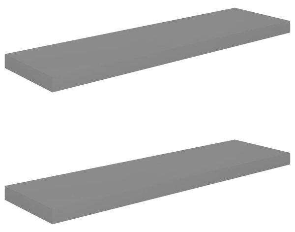 Floating Wall Shelves 2 pcs High Gloss Grey 90x23.5x3.8 cm MDF