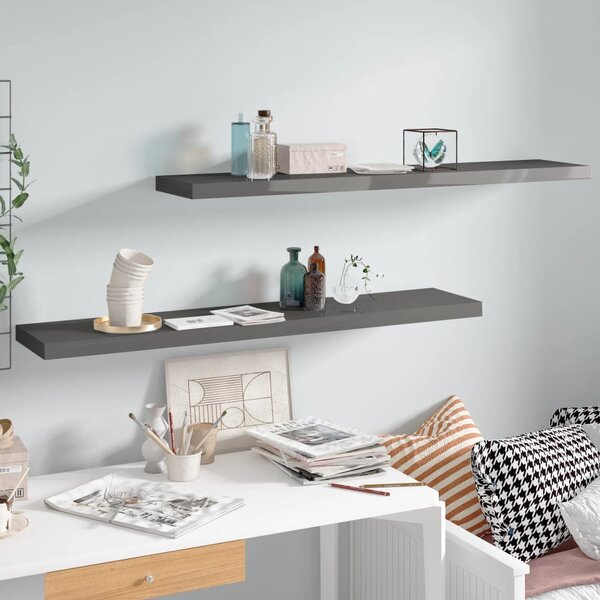 Floating Wall Shelves 2 pcs High Gloss Grey 120x23.5x3.8 cm MDF