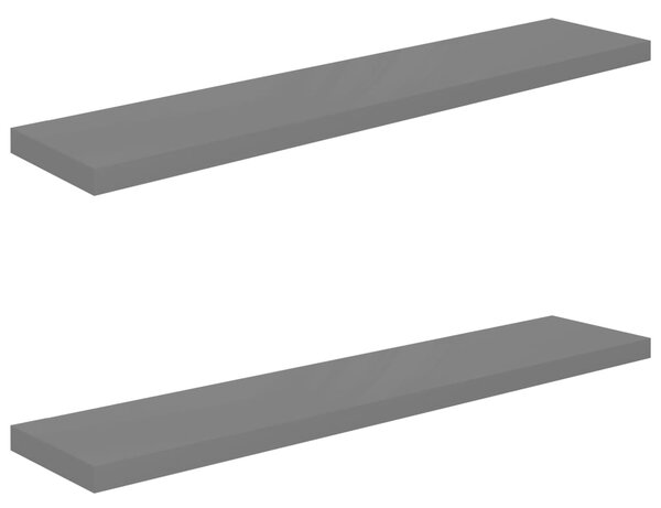 Floating Wall Shelves 2 pcs High Gloss Grey 120x23.5x3.8 cm MDF