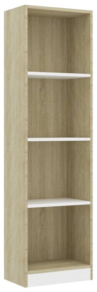 4-Tier Book Cabinet White and Sonoma Oak 40x24x142 cm Engineered Wood