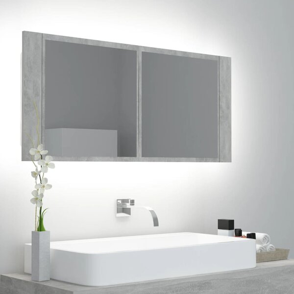 LED Bathroom Mirror Cabinet Concrete Grey 100x12x45 cm Acrylic