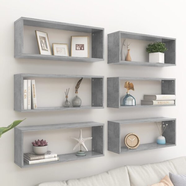 Wall Cube Shelf 6 pcs Concrete Grey 60x15x23 cm Engineered Wood