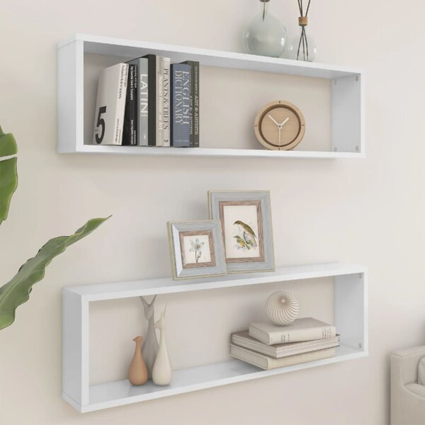 Wall Cube Shelf 2 pcs High Gloss White 100x15x30 cm Engineered Wood