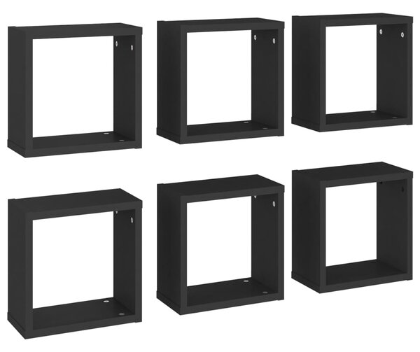 Wall Cube Shelves 6 pcs Black 30x15x30 cm