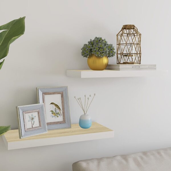 Floating Wall Shelves 2 pcs Oak and White 60x23.5x3.8 cm MDF