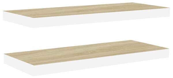 Floating Wall Shelves 2 pcs Oak and White 60x23.5x3.8 cm MDF