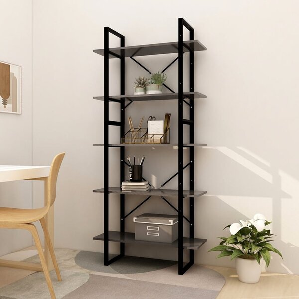 5-Tier Book Cabinet Grey 80x30x175 cm Engineered Wood