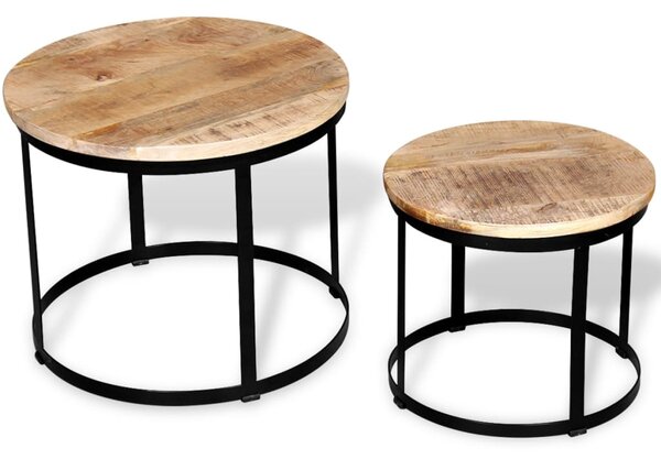 Two Piece Coffee Table Set Rough Mango Wood Round 40 cm/50 cm