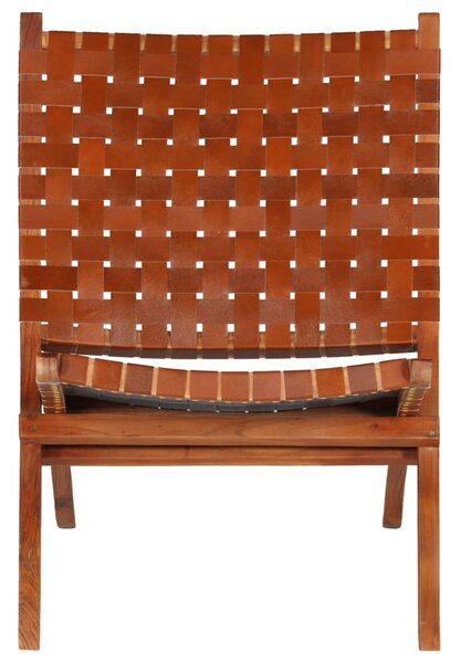 Folding Chair Crossed-Stripe Brown Real Leather