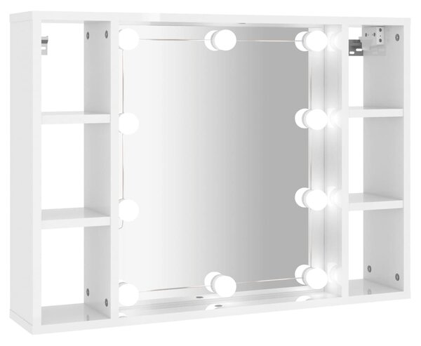 Mirror Cabinet with LED High Gloss White 76x15x55 cm