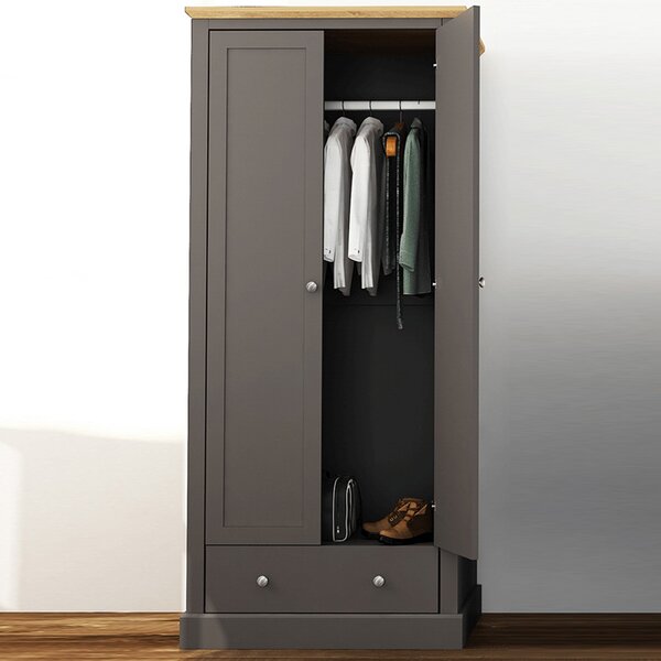 Devan Wooden Wardrobe With 2 Doors In Charcoal And Oak