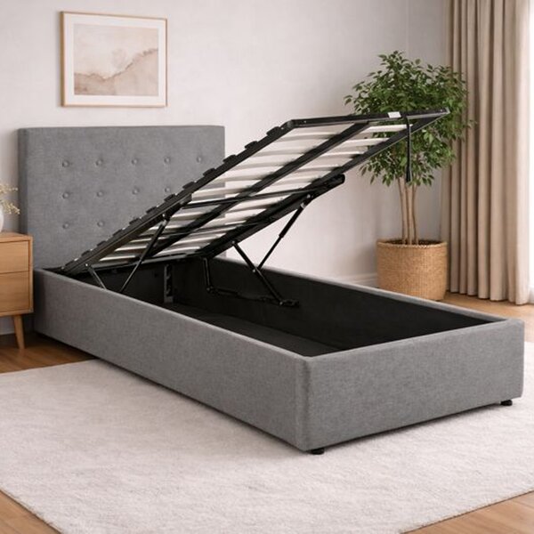Lampe Fabric Ottoman Storage Single Bed In Soft Grey