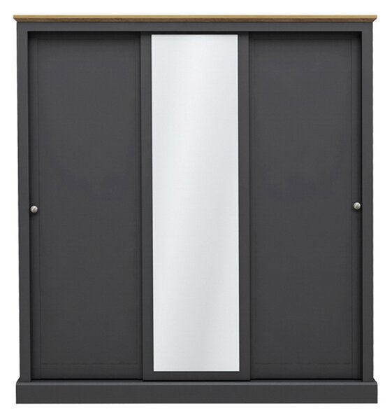 Devan Wooden Wardrobe With 3 Sliding Doors In Charcoal And Oak
