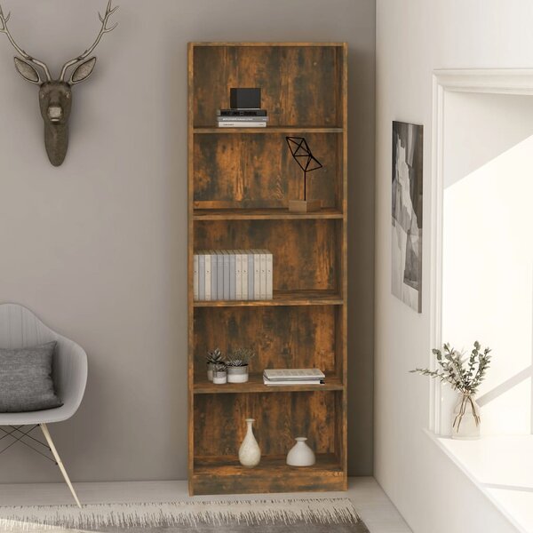 5-Tier Book Cabinet Smoked Oak 60x24x175 cm Engineered Wood
