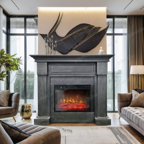 Free Standing Electric Fires ElectricSun MONTENEGRO Gray, with Sound Effect, 3 Colour, with APP, W127xH107cm