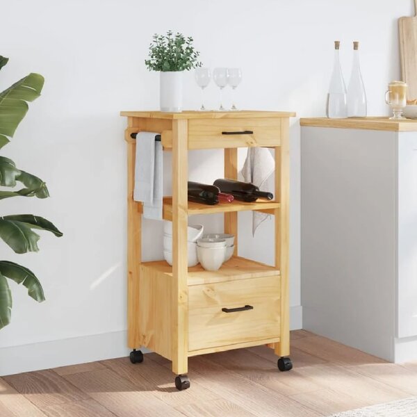 Corinth Wooden Kitchen Trolley With 2 Drawers In Brown