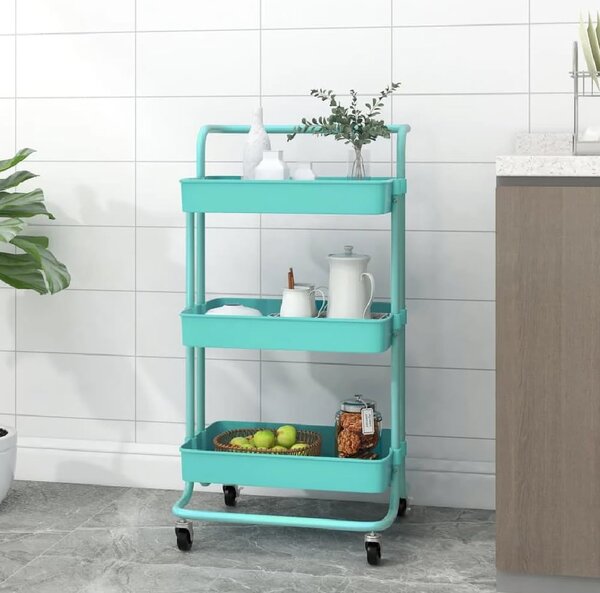 Cincinnati ABS Plastic 3 Tier Kitchen Trolley In Turquoise