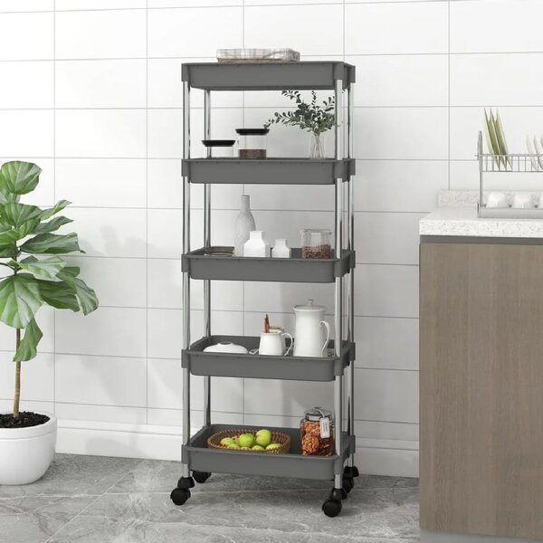 Cobleskill ABS Plastic 5 Tier Kitchen Trolley In Grey