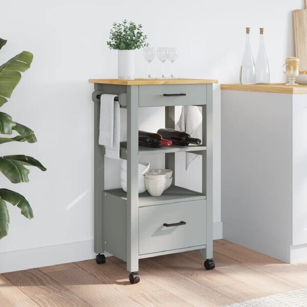 Corinth Wooden Kitchen Trolley With 2 Drawers In Grey And Oak