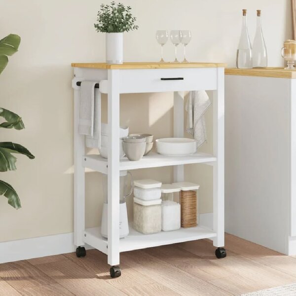 Coachella Wooden Small Kitchen Trolley With 1 Drawer In White Oak