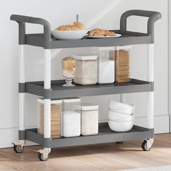Colquitt Small Polypropylene Plastic 3 Tier Trolley In Grey