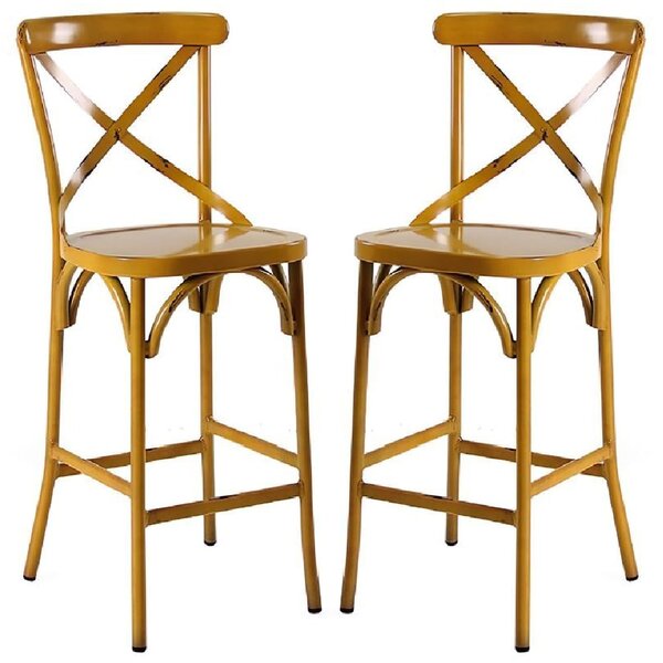 Cayuga Vintage Yellow Aluminium Outdoor Bar Chairs In Pair