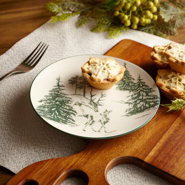 Winter Stag Green & White Ceramic Side Plate White