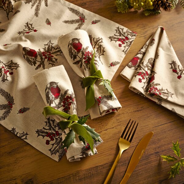 Set of 4 Natural Robin Cotton & Linen Napkins Red