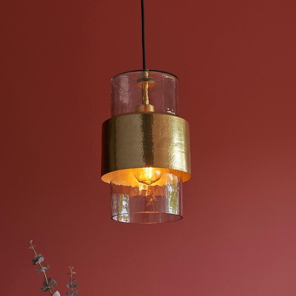 Batavia Clear Glass Pendant Ceiling Light In Brass