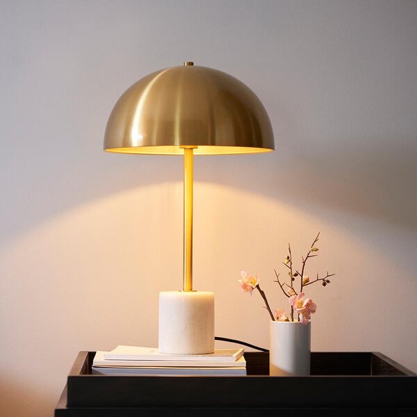 Bemidji Metal Table Lamp In Brass With White Marble Base