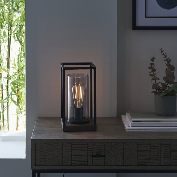 Cabazon Grey Tinted Glass Table Lamp In Black And Bronze