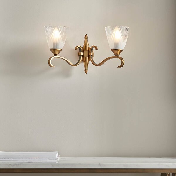 Cua 2 Lights Frosted Glass Wall Light In Antique Brass