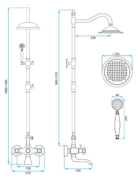 Shower set with shower spout Rea Retro Old Black