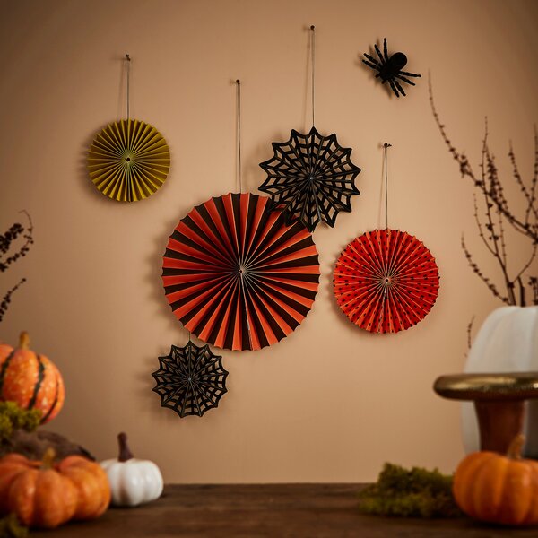 Set of 5 Halloween Paper Fan Decoration MultiColoured
