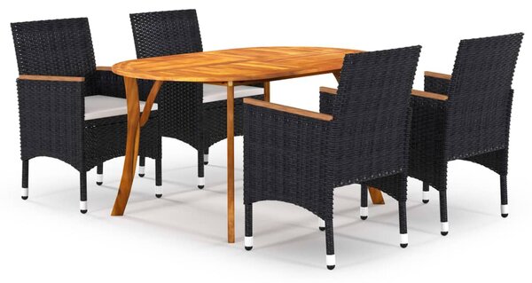 5 Piece Garden Dining Set with Cushions Poly Rattan Black