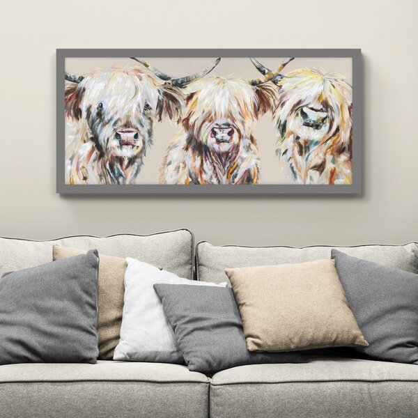 The Three Amigos Highland Cow Framed Print Grey/Brown