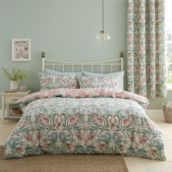 Catherine Lansfield Clarence Floral Reversible Natural Duvet Cover & Pillowcase Set White