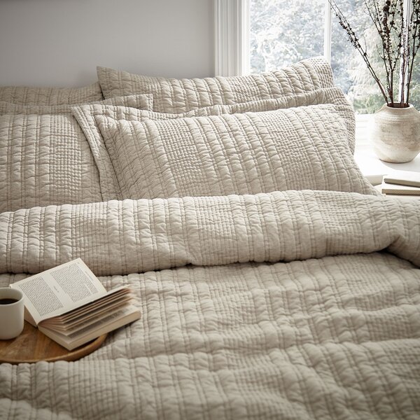 Tamba Jersey Stripe Reversible Natural Oxford Pillowcase Pair Beige