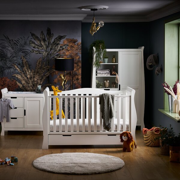 OBaby Stamford Luxe 3 Piece Nursery Room Set, Painted Pine White