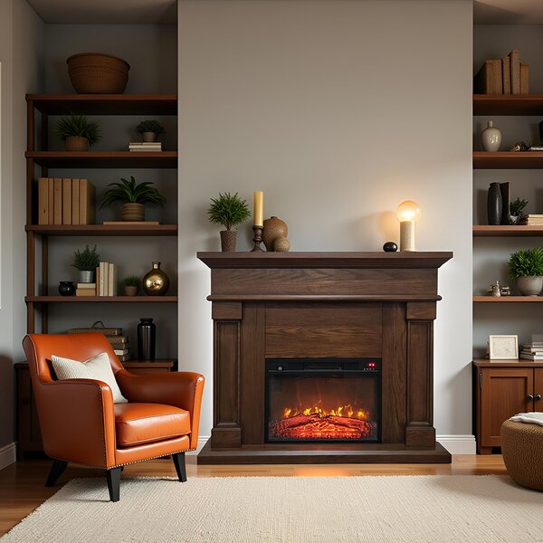 Free Standing Electric Fires ElectricSun Marisa Dark oak, with Sound Effect, 3 Colour, with APP, W120xH102cm