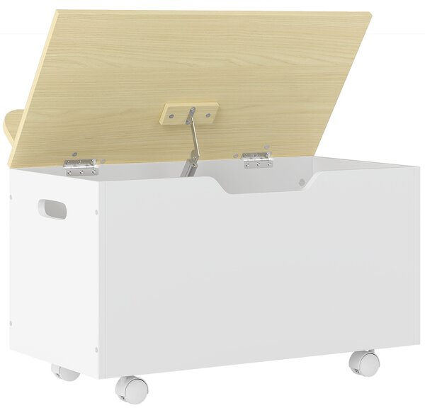 AIYAPLAY Toy Box with Lid, Toy Chest with Wheels and Safety Hinges, Toddler Storage Organiser for Playroom, Bedroom, White