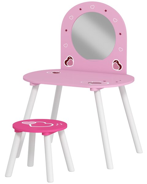 AIYAPLAY Kids Dressing Table with Mirror and Stool, Girls Vanity Set for Kids Room, Bedroom, Nursery, for Ages 3–6 Years, Pink