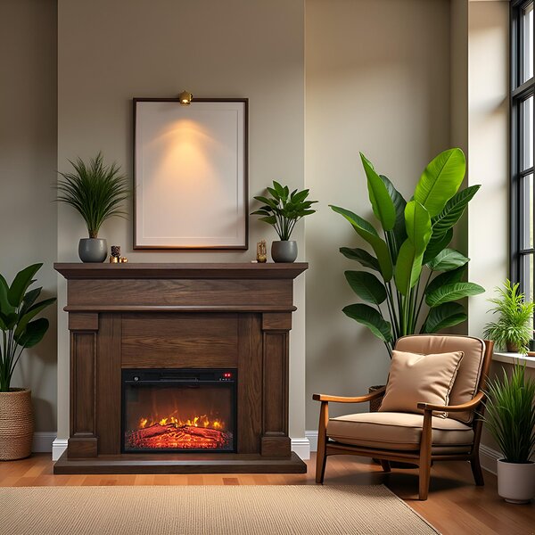 Free Standing Electric Fires ElectricSun Marisa Dark oak, with Sound Effect, 3 Colour, with APP, W120xH102cm