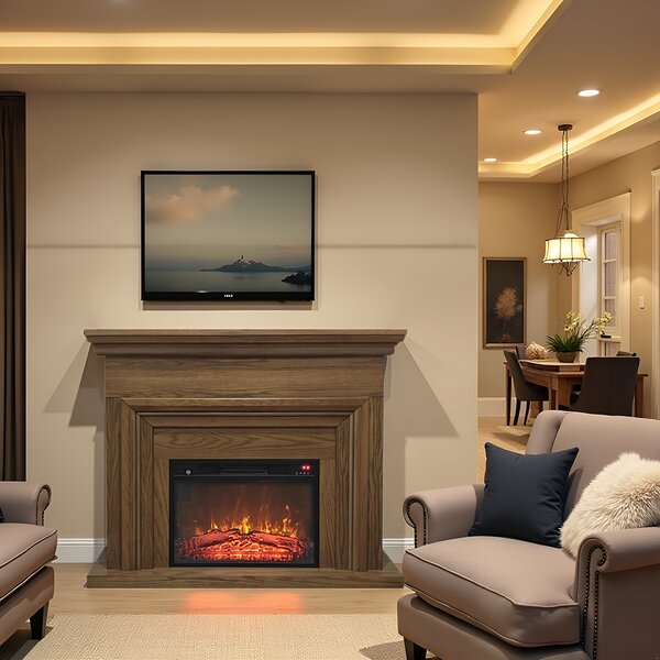 Free Standing Electric Fires ElectricSun SONIA Light oak, with Sound Effect, 3 Colour, with APP, W120xH102cm