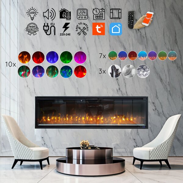 Wall Mounted Electric Fires, Free Standing, Incorporated ElectricSun VERSALYS Medium, with Sound Effect, 10 Colour, with APP, L153xH41x15cm