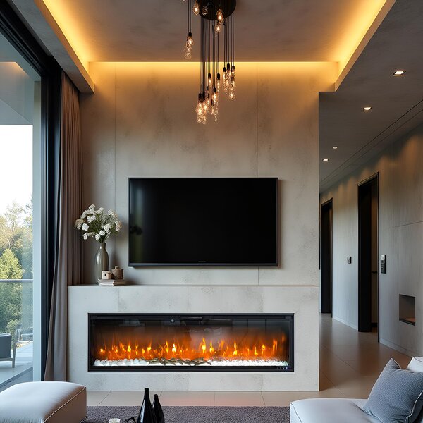 Wall Mounted Electric Fires, Free Standing, Incorporated ElectricSun VERSALYS Medium, with Sound Effect, 10 Colour, with APP, L153xH41x15cm