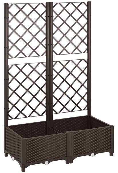 Outsunny Raised Garden Bed with Trellis, Plastic Planter Box with Drainage Holes and Drain Plugs for Climbing Plants, Vegetables, Flowers, Brown
