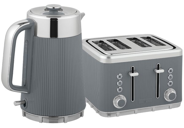 HOMCOM Electric Kettle and Toaster Set, 3000W 1.7L UK Strix Thermostat Rapid Boil Jug Kettle with Limescale Filter, Cool Touch Body, 4 Slice Toaster with 7 Browning Controls, Crumb Tray, Grey